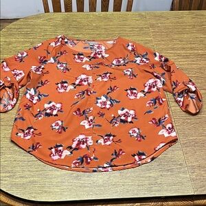 3/$10-Valerie Stevens Orange Floral Blouse